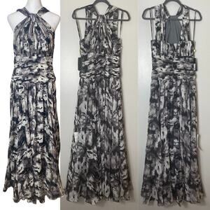 TADASHI SHOJI DRESS 8 GRAY FALL WEDDING GUEST GOWN LONG FORMAL EVENING SILK